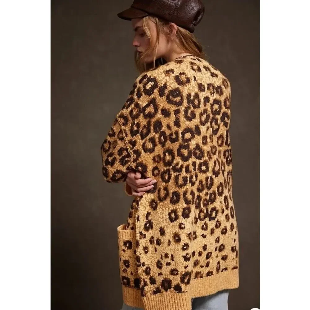 Free People State Side Cardigan Leopard Soft Rib Knit Button Sz:Sm NWT Ret$168. - Picture 4 of 4